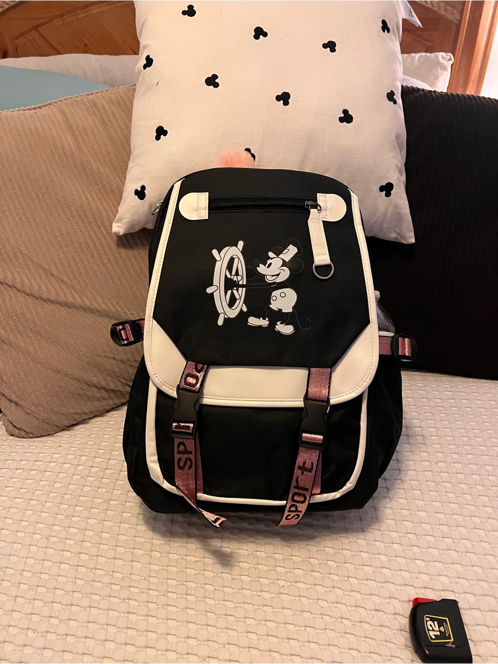 Steam Boat Willy Mickey Black, White, and Rose Gold Backpack 15.6 inch